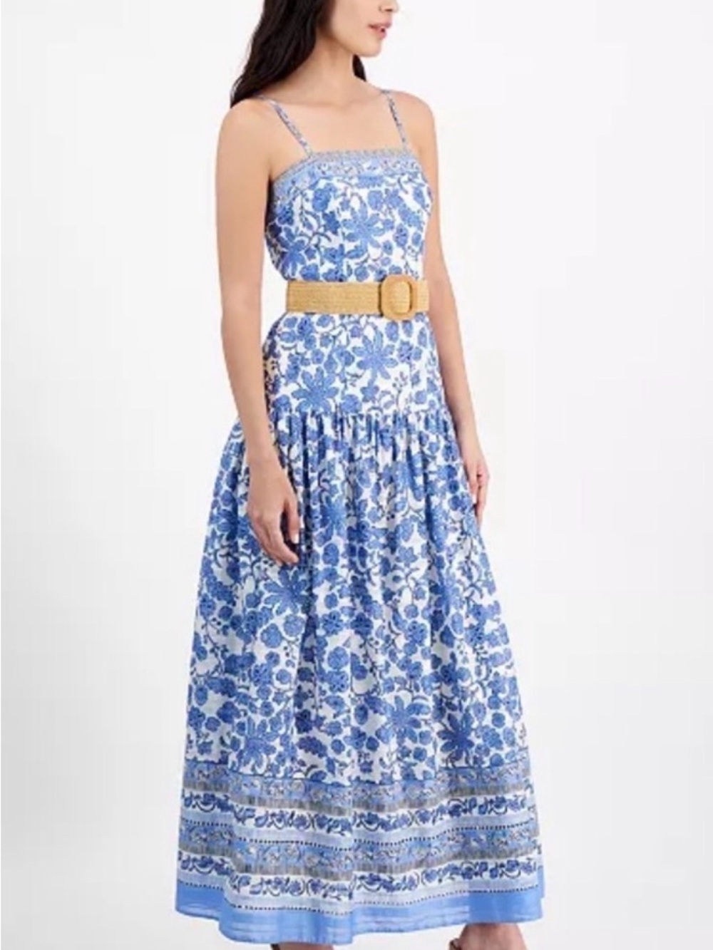 TAYLOR Blue & White Floral Maxi Dress Size 6 100% Cotton